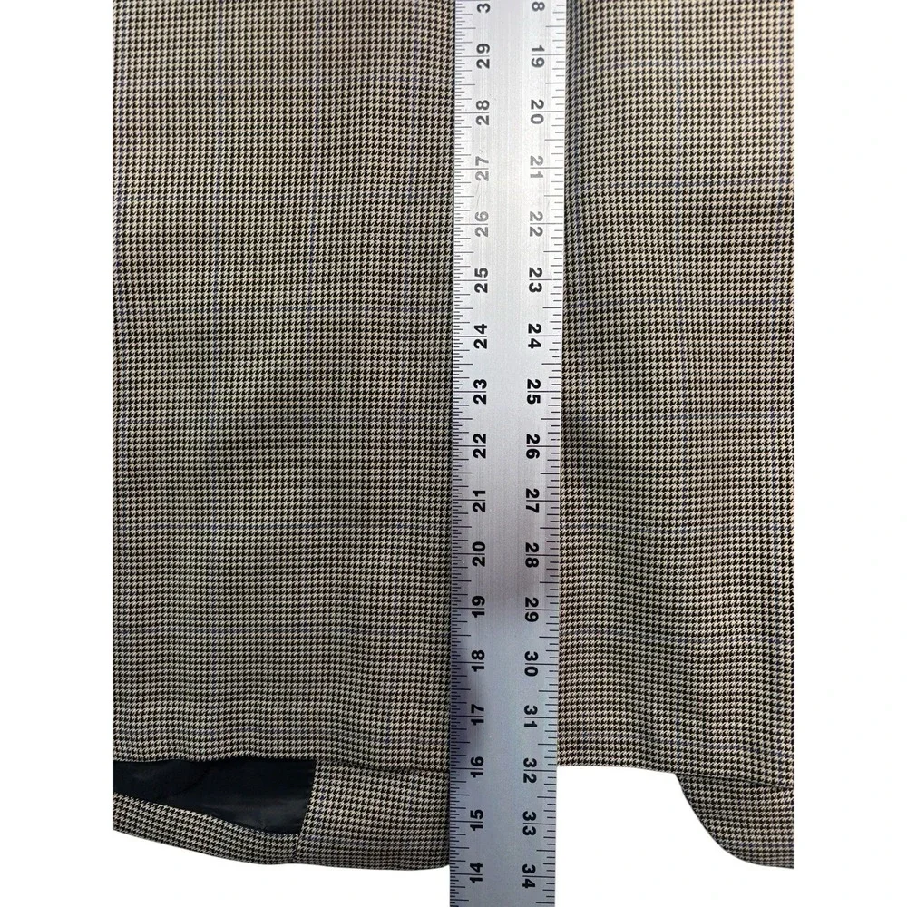 Oxxford‎ 48L Beige Black Houndstooth Silk Wool Blazer Jacket Sport Suit Coat USA